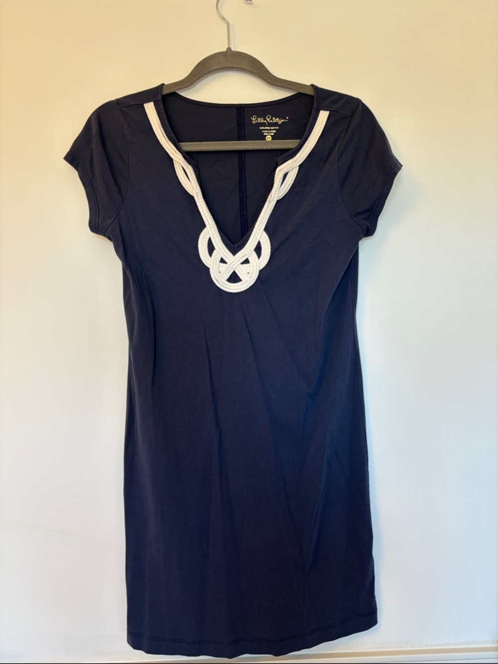 Lilly Pulitzer Navy Dress “Brewster” with White Rope V-Neck